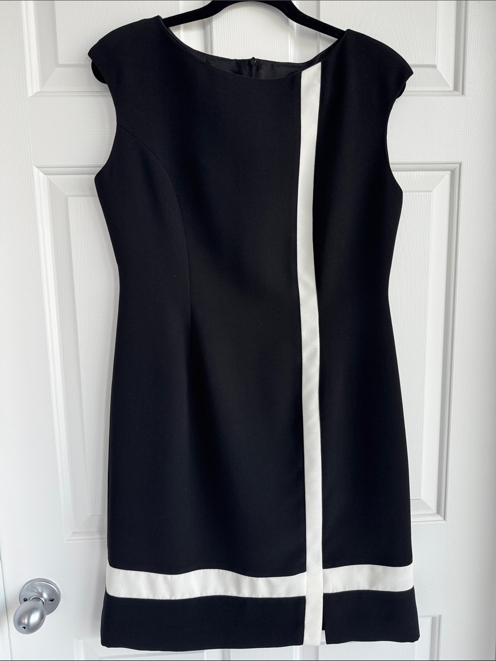 Jones New York Black Knee Length Dress with White Stripe Detail